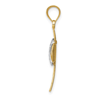 14k Yellow Gold and Rhodium Diamond-Cut Cross Pendant K3643