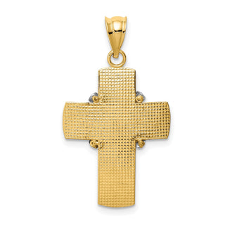 14k Yellow Gold and Rhodium Diamond-Cut Cross Pendant K3643