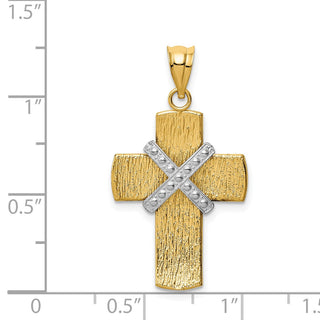 14k Yellow Gold and Rhodium Diamond-Cut Cross Pendant K3643