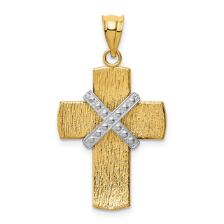 14k Yellow Gold and Rhodium Diamond-Cut Cross Pendant K3643