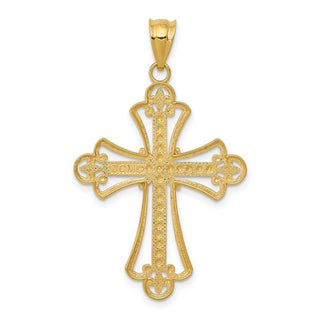 14k Yellow Gold and Rhodium Budded Cross Pendant