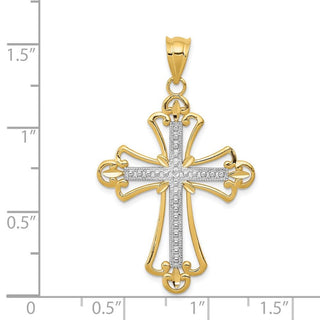 14k Yellow Gold and Rhodium Budded Cross Pendant