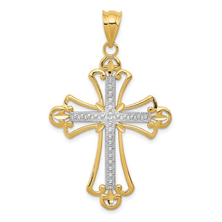 14k Yellow Gold and Rhodium Budded Cross Pendant