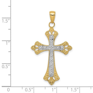 14k Yellow Gold and Rhodium Textured Cross Pendant