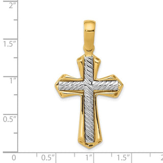 14k Yellow and White Gold Solid Passion Cross Pendant