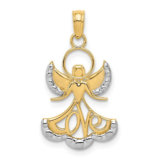 14k Yellow Gold And Rhodium Love Angel Pendant