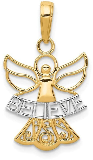 14k Yellow Gold And Rhodium Believe Angel Pendant