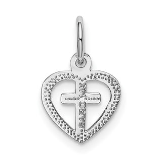 14k White Gold Cross In Heart Charm K384