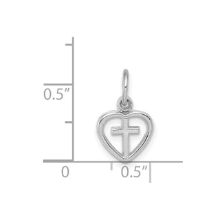 14k White Gold Cross In Heart Charm K384