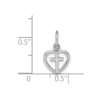 14k White Gold Cross In Heart Charm K384