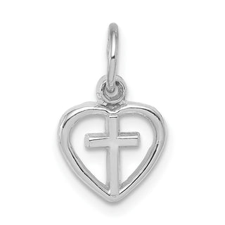 14k White Gold Cross In Heart Charm K384