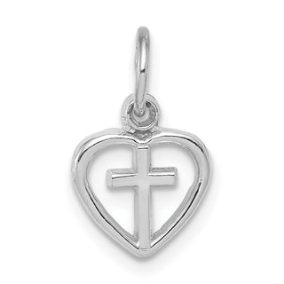 14k White Gold Cross In Heart Charm K384