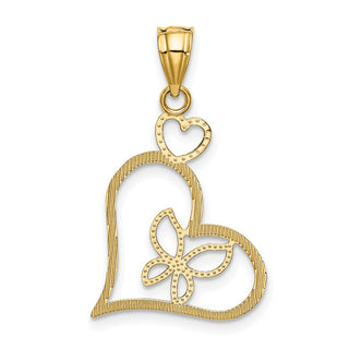 14k Yellow Gold And Rhodium Butterfly In Heart Pendant K3979