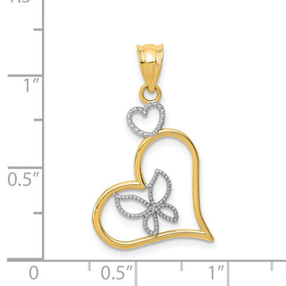 14k Yellow Gold And Rhodium Butterfly In Heart Pendant K3979