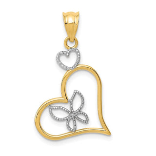 14k Yellow Gold And Rhodium Butterfly In Heart Pendant K3979