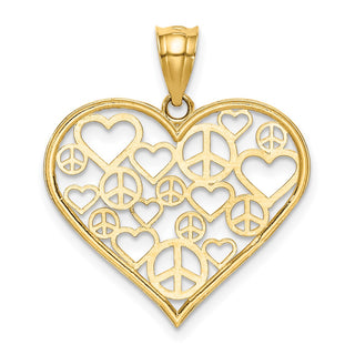14k Yellow Gold Heart w/Peace Signs Pendant