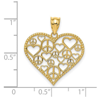14k Yellow Gold Heart w/Peace Signs Pendant