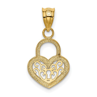 14k Yellow Gold Polished Filigree Heart Lock Pendant