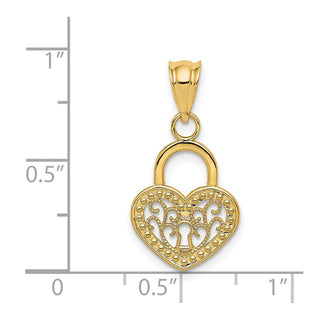 14k Yellow Gold Polished Filigree Heart Lock Pendant