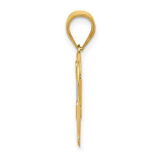 14k Yellow Gold And Rhodium Diamond-Cut Mom Heart Pendant