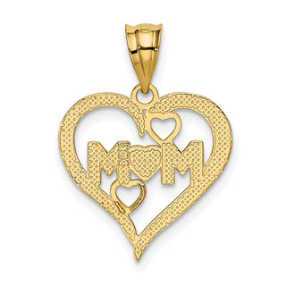 14k Yellow Gold And Rhodium Diamond-Cut Mom Heart Pendant