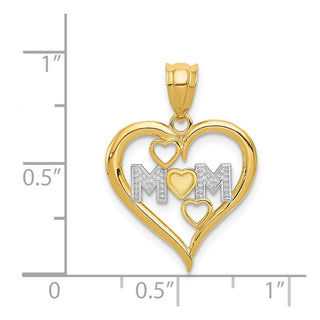 14k Yellow Gold And Rhodium Diamond-Cut Mom Heart Pendant