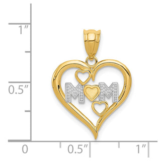 14k Yellow Gold And Rhodium Diamond-Cut Mom Heart Pendant