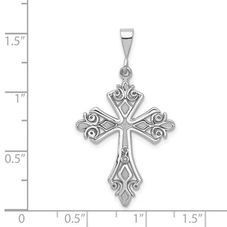 14k White Gold Fleur De Lis Cross Pendant K407
