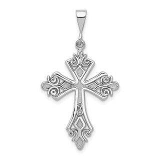 14k White Gold Fleur De Lis Cross Pendant K407
