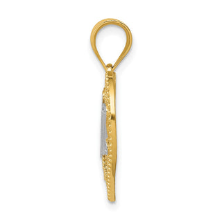 14k Yellow Gold And Rhodium Filigree #1 Mom Heart Pendant