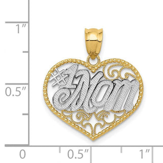 14k Yellow Gold And Rhodium Filigree #1 Mom Heart Pendant