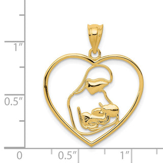 14k Yellow Gold Mother and Child In Heart Pendant