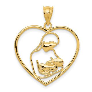 14k Yellow Gold Mother and Child In Heart Pendant