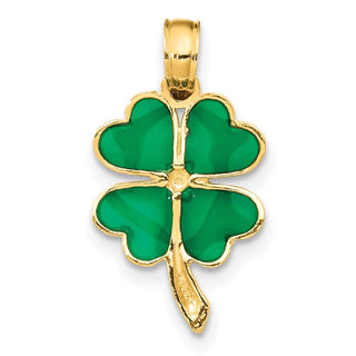 14k Yellow Gold 4-Leaf Clover Enameled Pendant K4097