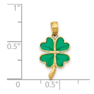 14k Yellow Gold 4-Leaf Clover Enameled Pendant K4097