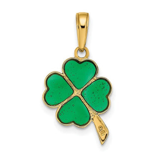 14k Yellow Gold 4-Leaf Clover Enameled Pendant K4098
