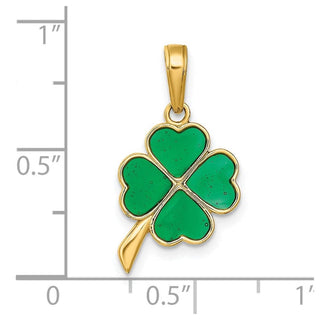 14k Yellow Gold 4-Leaf Clover Enameled Pendant K4098