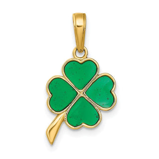 14k Yellow Gold 4-Leaf Clover Enameled Pendant K4098