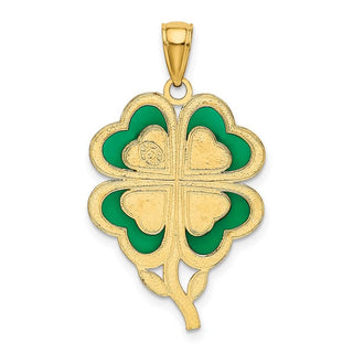 14k Yellow Gold 4-Leaf Clover Pendant w/Enameled Tips