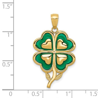 14k Yellow Gold 4-Leaf Clover Pendant w/Enameled Tips