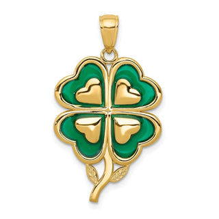 14k Yellow Gold 4-Leaf Clover Pendant w/Enameled Tips