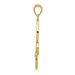 Mens 14k Yellow Gold And Rhodium Filigree Fleur De Lis Pendant