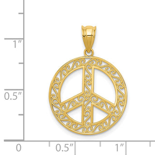 14k Yellow Gold Filigree Peace Sign Pendant K4105