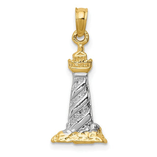 Mens 14k Yellow Gold And Rhodium 3-D Cape Hatteras Lighthouse Pendant