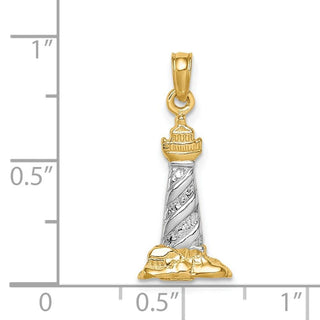 Mens 14k Yellow Gold And Rhodium 3-D Cape Hatteras Lighthouse Pendant