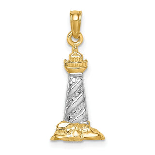 Mens 14k Yellow Gold And Rhodium 3-D Cape Hatteras Lighthouse Pendant