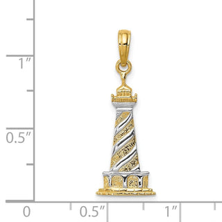 Mens 14k Yellow Gold And Rhodium Cape Hatters Lighthouse Pendant