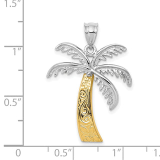 14k Yellow and White Gold Palm Tree Pendant