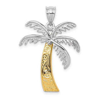 14k Yellow and White Gold Palm Tree Pendant