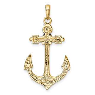 14k Yellow Gold 2-D Red, White, and Blue Enameled Anchor Pendant